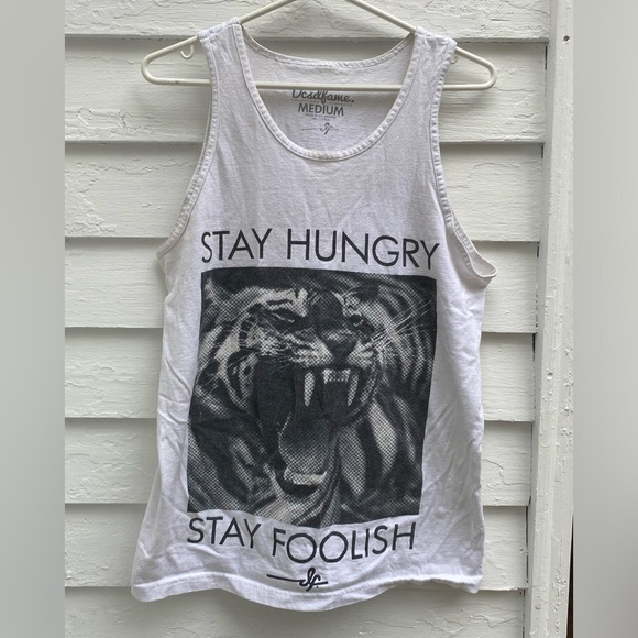 Stay Hungry Stay Foolish Tiger White and Black Tank Top - Picture 1 of 8